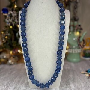 Vintage Frosted Glass Beads Necklace Blue Jewelry Or For Craft Heavy Strand